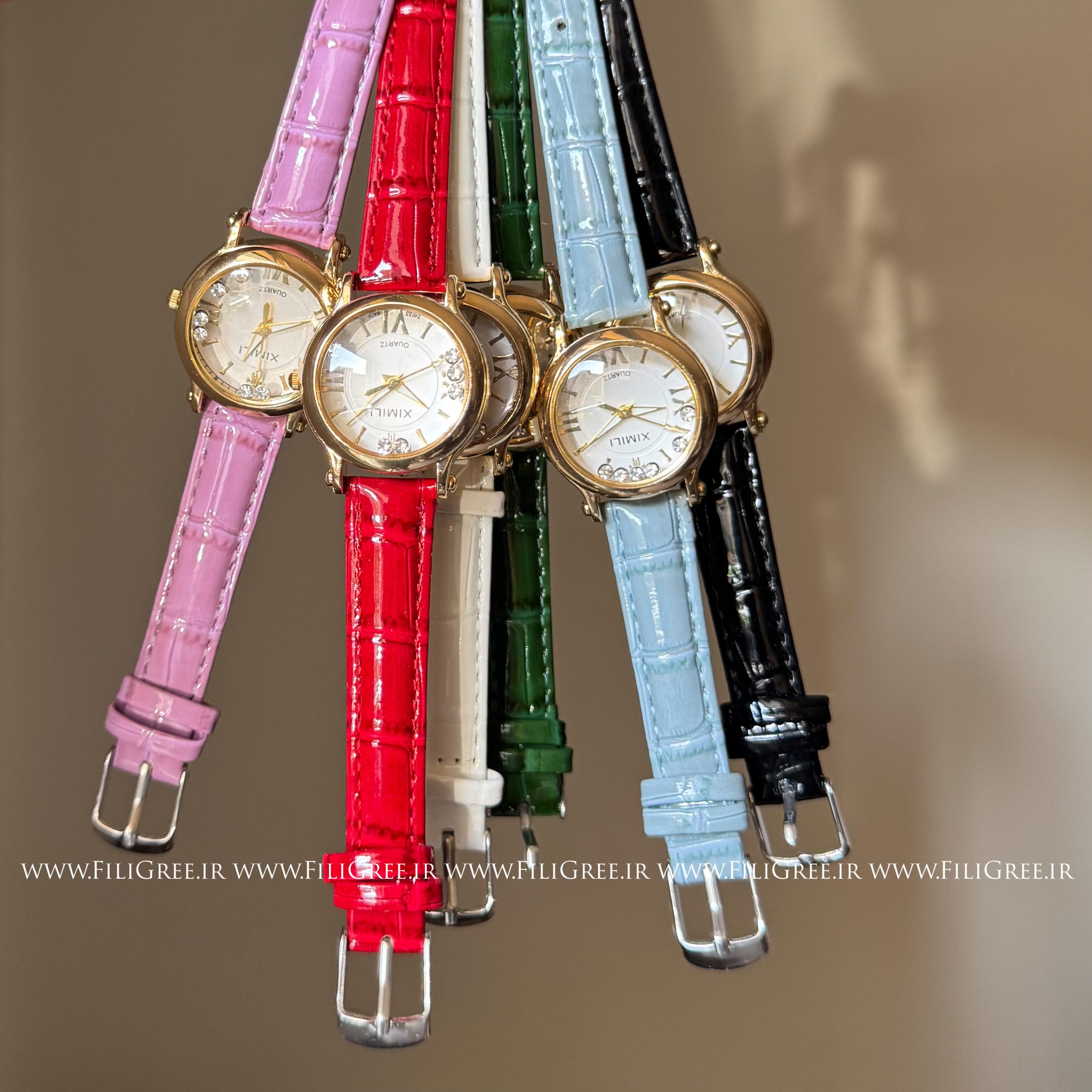 ساعت بند چرم نگین متحرک